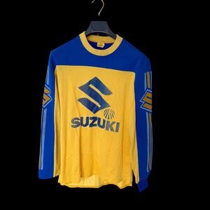Vintage Viking Suzuki Motocross Jersey Yellow Blue Mesh Racing Shirt Mens M